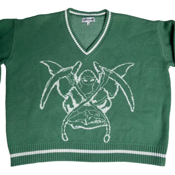 Heaven Can Wait Green V-Neck Graphic Sweater Size M KonoSuba Anime Manga - Picture 4 of 16